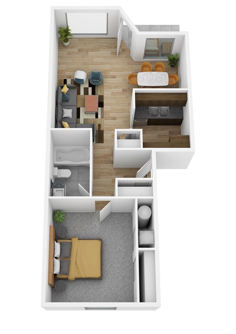 Floor plan for 1 bed, 1 bath, 625 sqft